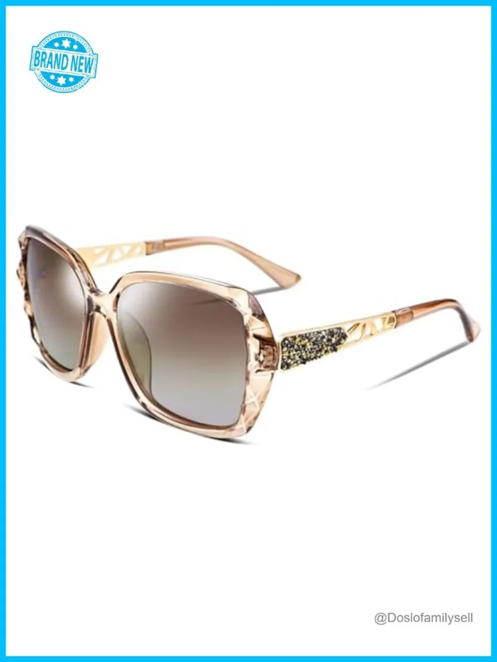 Polarized Women Square Sunglasses Sparkling Composite Frame with Crystal Decor
